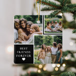 Ornement En Céramique Double face 4 photo et de la citation de bestie<br><div class="desc">Les meilleurs amis sont des êtres humains si spéciaux. Surprenez votre bestie avec cette magnifique coutume branchée 4 (quatre) photo et citation d'amitié ornement. Doté d'un collage moderne, le texte 'BEST FRIENDS FOREVER' et un petit coeur blanc mignon. Au verso se trouve la 4ème photo de la citation de BFF...</div>