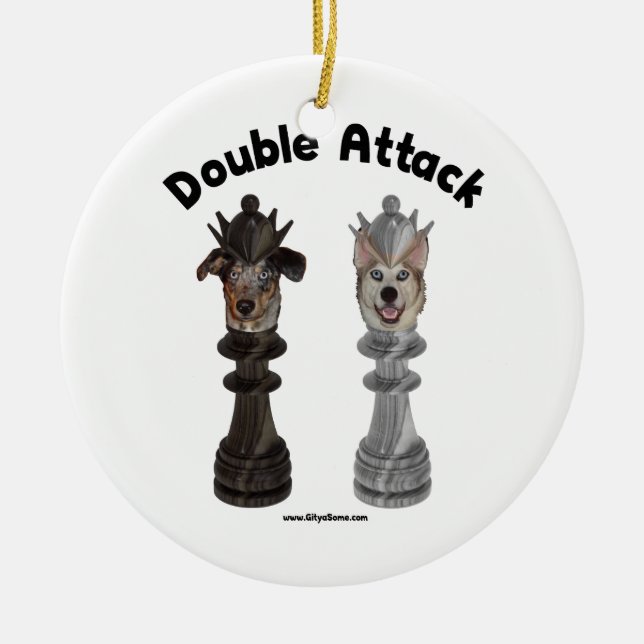Ornement En Céramique Doubles chiens d'attaque d'échecs (Devant)