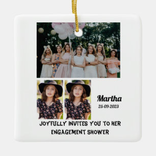 Ornement En Céramique Douche fiançailles Custom 3 Photo Collage
