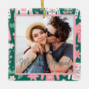 Ornement En Céramique Doux moche mignon Premier Noël Marié