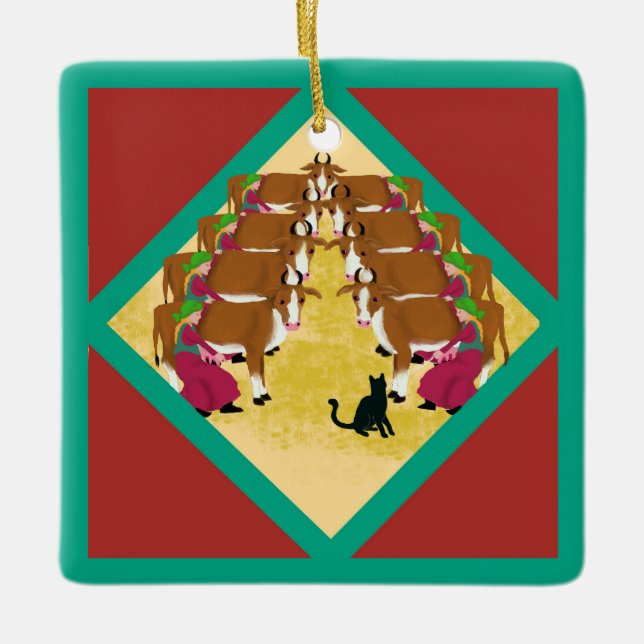 Ornement En Céramique Douze Jours de Noël avec Chat 8e Jour (Devant)