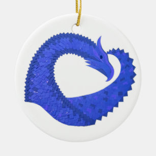 Ornement En Céramique Dragon cœur bleu sur fond blanc