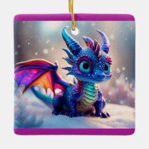 Ornement En Céramique Dragon dans la neige.