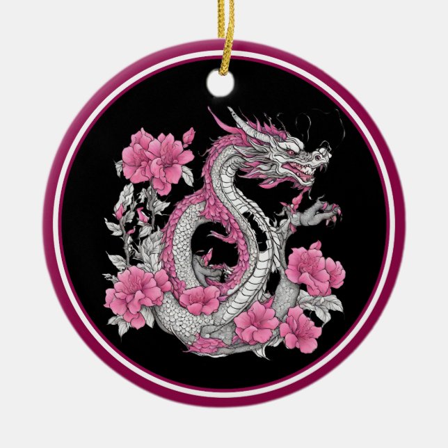 Ornement en céramique Dragon Fleur (Devant)
