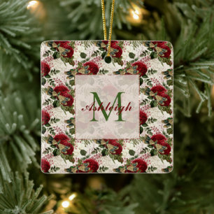 Ornement En Céramique Dragonflies de crème et Monogramme Rose