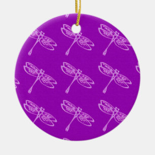 Ornement En Céramique Dragonflies, orchidée pâle sur violet profond