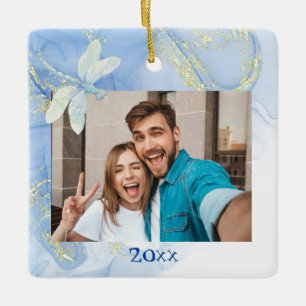 Ornement En Céramique Dragonfly Blue Gold moderne mais élégant