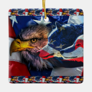Ornement En Céramique Drapeau américain de loup d'aigle chauve Patriotiq