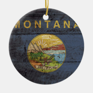 Ornement En Céramique Drapeau de l'État du Montana sur le vieux grain de