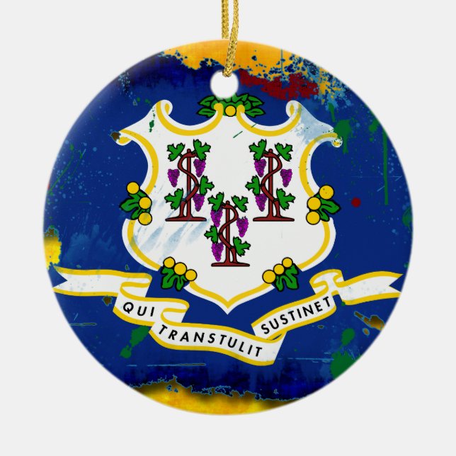 Ornement En Céramique Drapeau grunge du Connecticut de style (Devant)