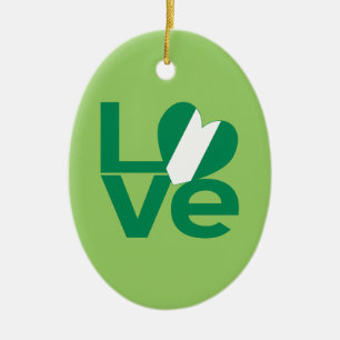 Ornement En Céramique Drapeau nigérian en forme de cœur LOVE vert