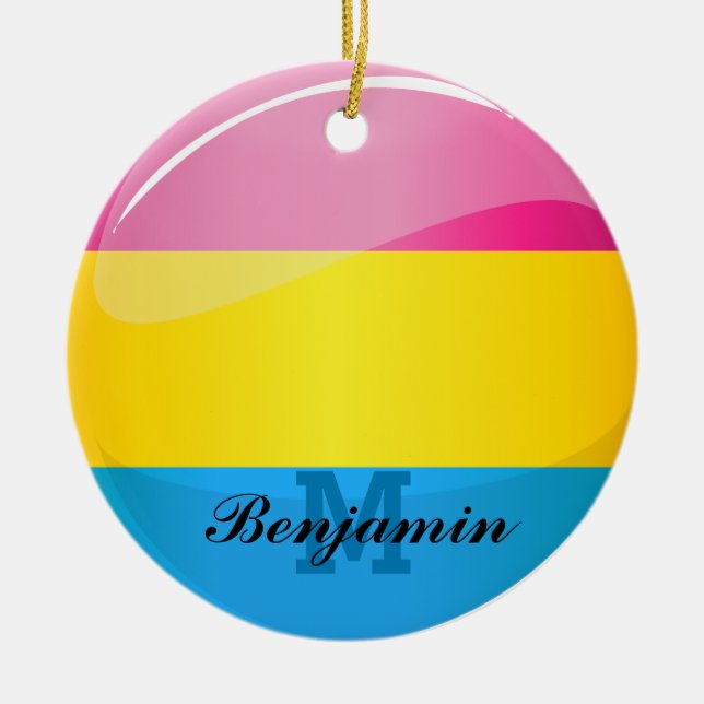 Ornement En Céramique Drapeau rond brillant de la fierté Pansexual (Devant)