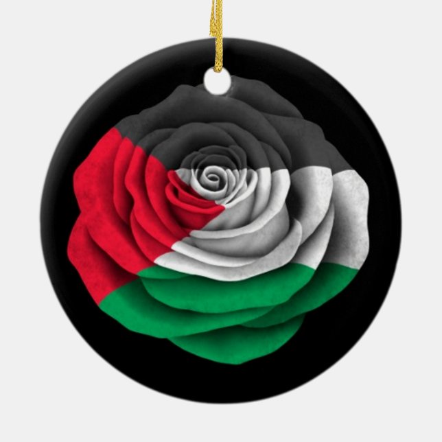 Ornement En Céramique Drapeau rose de Palestinien sur le noir (Dos)