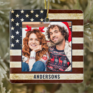 Ornement En Céramique Drapeau vintage Américain Personnalisé 2 Photo P