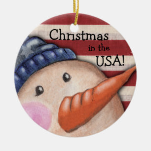 Ornement En Céramique Drapeau vintage Snowman et USA pour Noël