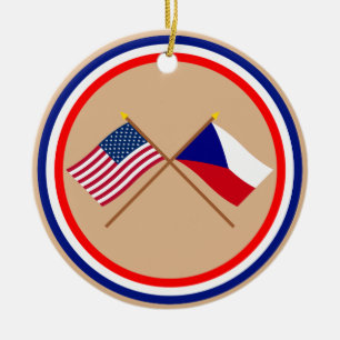Ornement En Céramique Drapeaux croisés des USA et de République Tchèq