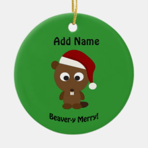 Ornement En Céramique Drôle Beaver-y Joyeux ! père Noël Beaver