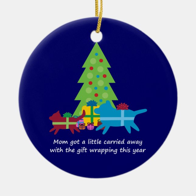 Ornement En Céramique Drôle Chien et Chat cadeaux de Noël (Devant)