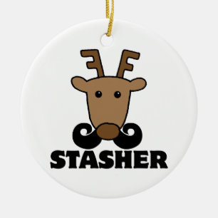 Ornement En Céramique drôle dash stasher moustache renne