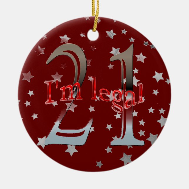 Ornement En Céramique Drôle je suis le 21ème Noël juridique de rouge (Devant)