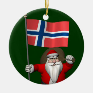 Ornement En Céramique Drôle Père Noël Avec Drapeau De Norvège