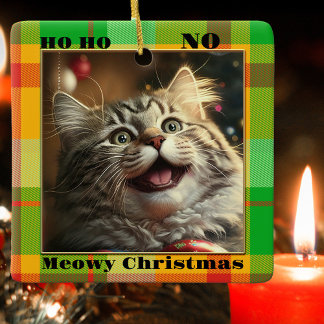 Ornement En Céramique Drôle Votre Photo de Chat Coloré Carreaux de Noël