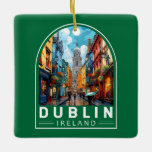 Ornement En Céramique Dublin Irlande Travel Art Vintage<br><div class="desc">Design de voyage vectoriel rétro de Dublin. Ses bâtiments historiques comprennent le château de Dublin datant du XIIIe siècle et l'imposante cathédrale Saint-Patrick,  fondée en 1191.</div>