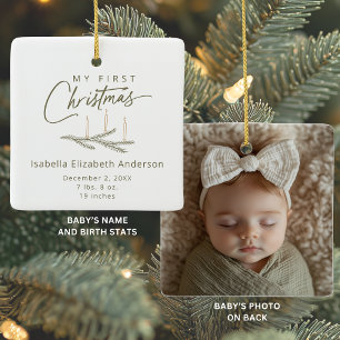 Ornement En Céramique Earth Tones Birth Stats Photo Mon premier Noël