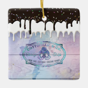 Ornement En Céramique Easter Bunny Cottontail Candy Shop Sign Chocolate
