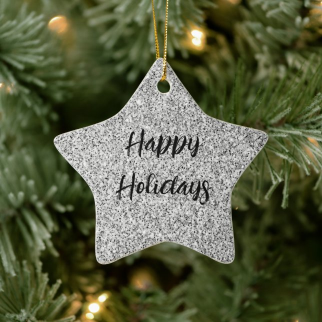 Ornement En Céramique Éclaircissements de parties scintillant gris argen (Arbre)