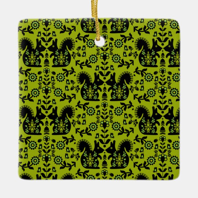 Ornement En Céramique Écureuil Nordic Scandinave Folk Art (Devant)