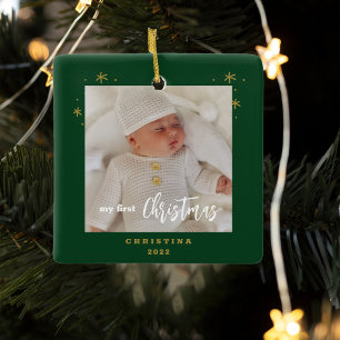 Ornement En Céramique Elegant 2-Sided My First Christmas Baby's Photo Ce