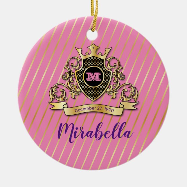 Ornement en céramique élégant à monogramme doré (Devant)