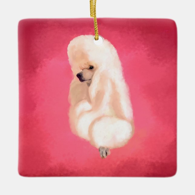 Ornement En Céramique Elégant blanc de caniche pastel fuchsia (Devant)