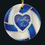 Ornement En Céramique Élégant Diamond Heart Dark Blue Volleyball<br><div class="desc">Ornement de Noël de volley-ball prêt pour vous à personnaliser. Faites un merveilleux cadeau personnalisé pour votre joueur de volley, entraîneur, ventilateur, etc... ⭐ Ce Produit est 100% Personnalisable. Les graphiques et/ou le texte peuvent être ajoutés, supprimés, déplacés, redimensionnés, changés autour, tournés, etc... ⭐ (Assurez-vous de redimensionner ou déplacer les...</div>