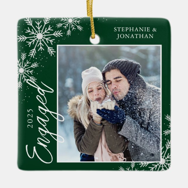 Ornement En Céramique Élégant engagé Snowflakes de Noël Vert (Devant)