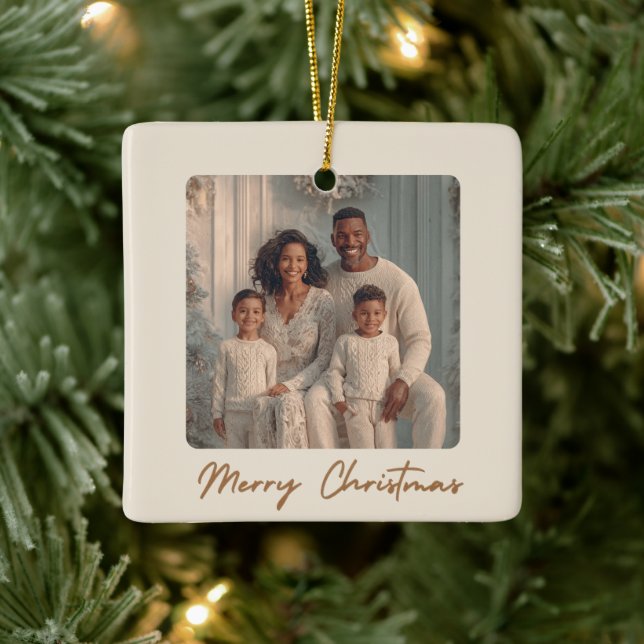 Ornement En Céramique Elegant Family Photo Merry Christmas Ornament  (Arbre)