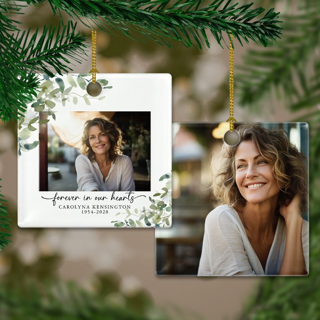 Ornement En Céramique Elegant Forever in Our Hearts Memorial Photo (Elegant Forever in Our Hearts Memorial Photo Ceramic Ornament)
