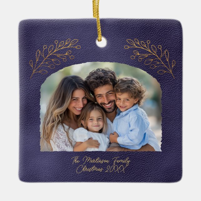 Ornement En Céramique Elegant Golden Branches Arch Photo Blue (Devant)