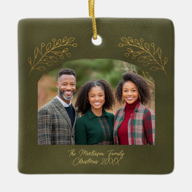 Ornement En Céramique Elegant Golden Branches Arch Photo Green (Devant)