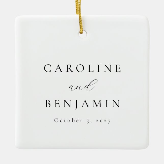 Ornement En Céramique Élégant minimaliste noir blanc Mariage de calligra (Devant)