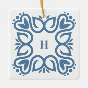 Ornement En Céramique Élégant monogramme de script bleu poussiéreux