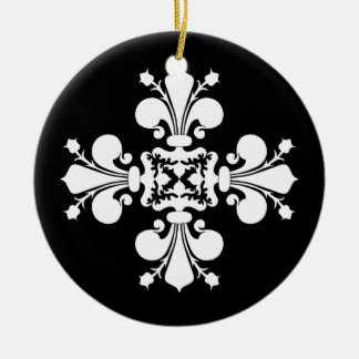 Ornement En Céramique Elégant motif damassé fleur de lis blanc