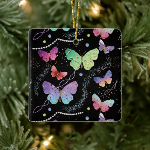 Ornement En Céramique Élégant Papillons violets et bleus brillants