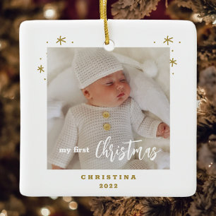 Ornement En Céramique Élégant recto-verso Ma première Noël photo de bébé