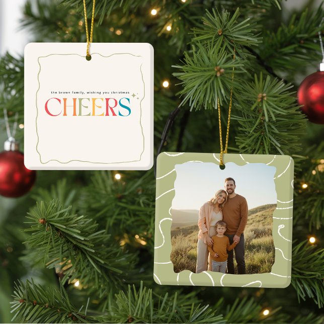 Ornement En Céramique Elegant Retro Family Photo Portrait Christmas (Créateur téléchargé)