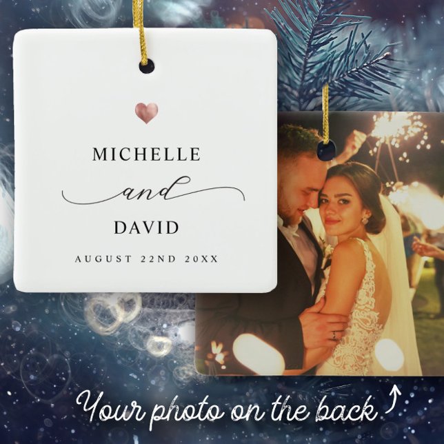 Ornement En Céramique Élégant script minimal Rose Gold Heart Mariage (Créateur téléchargé)