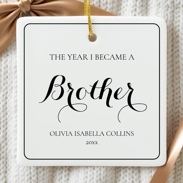 Ornement En Céramique Elégant Simple Noir Moderne 1er Noël Frère (Elegant Simple Black Modern 1st Christmas Brother Ceramic Ornament)