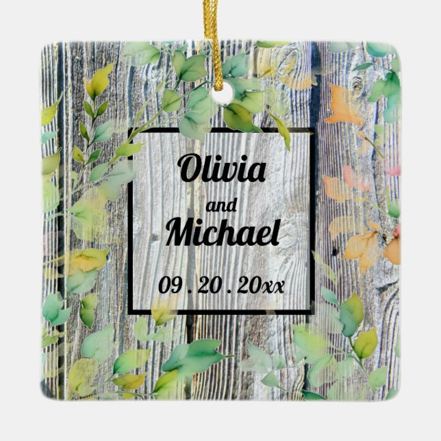 Ornement En Céramique Elégante aquarelle rose fleurs en bois défoncé (Devant)