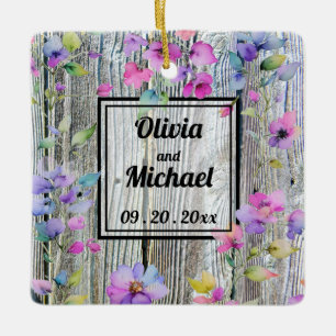 Ornement En Céramique Elégante aquarelle rose fleurs en bois défoncé